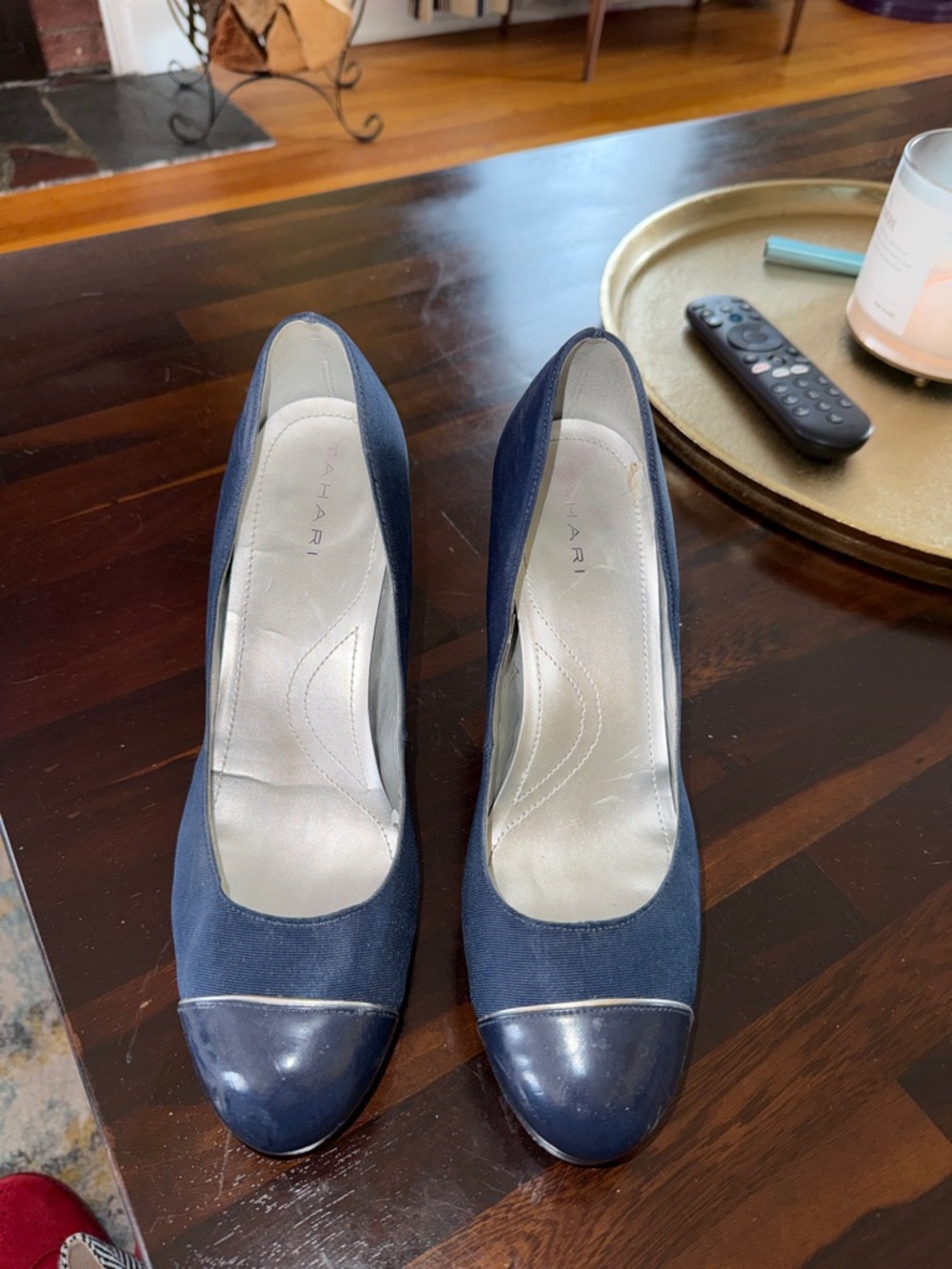 Tahari Navy and Navy Cap-Toe Pumps
